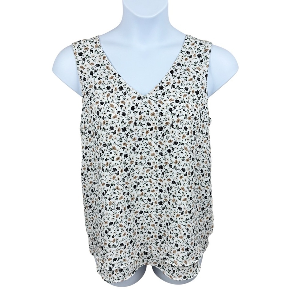 Ann Taylor Factory Floral V Neck Sleeveless Tiered Blouse Size L